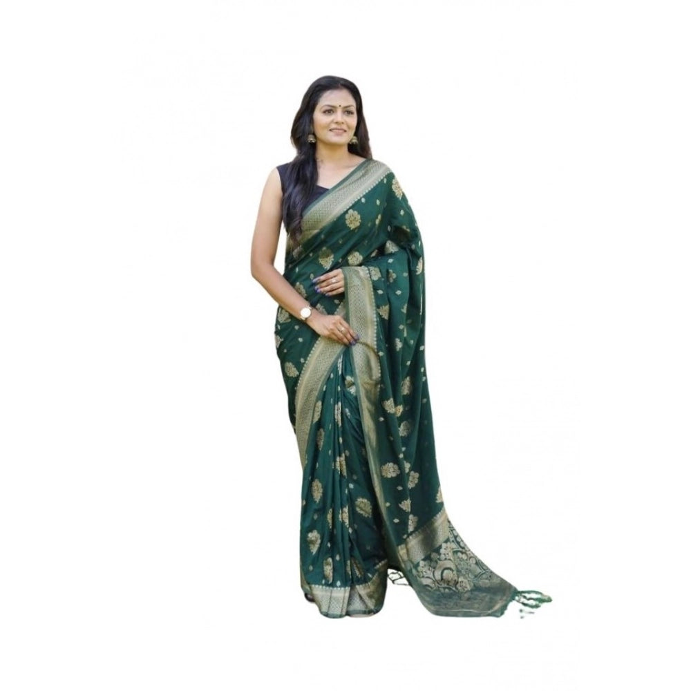 Women's Soft Lichi Silk Printed Saree With Unstitched Blouse 5.5mtr (bottle Green) | Women Signature Collection