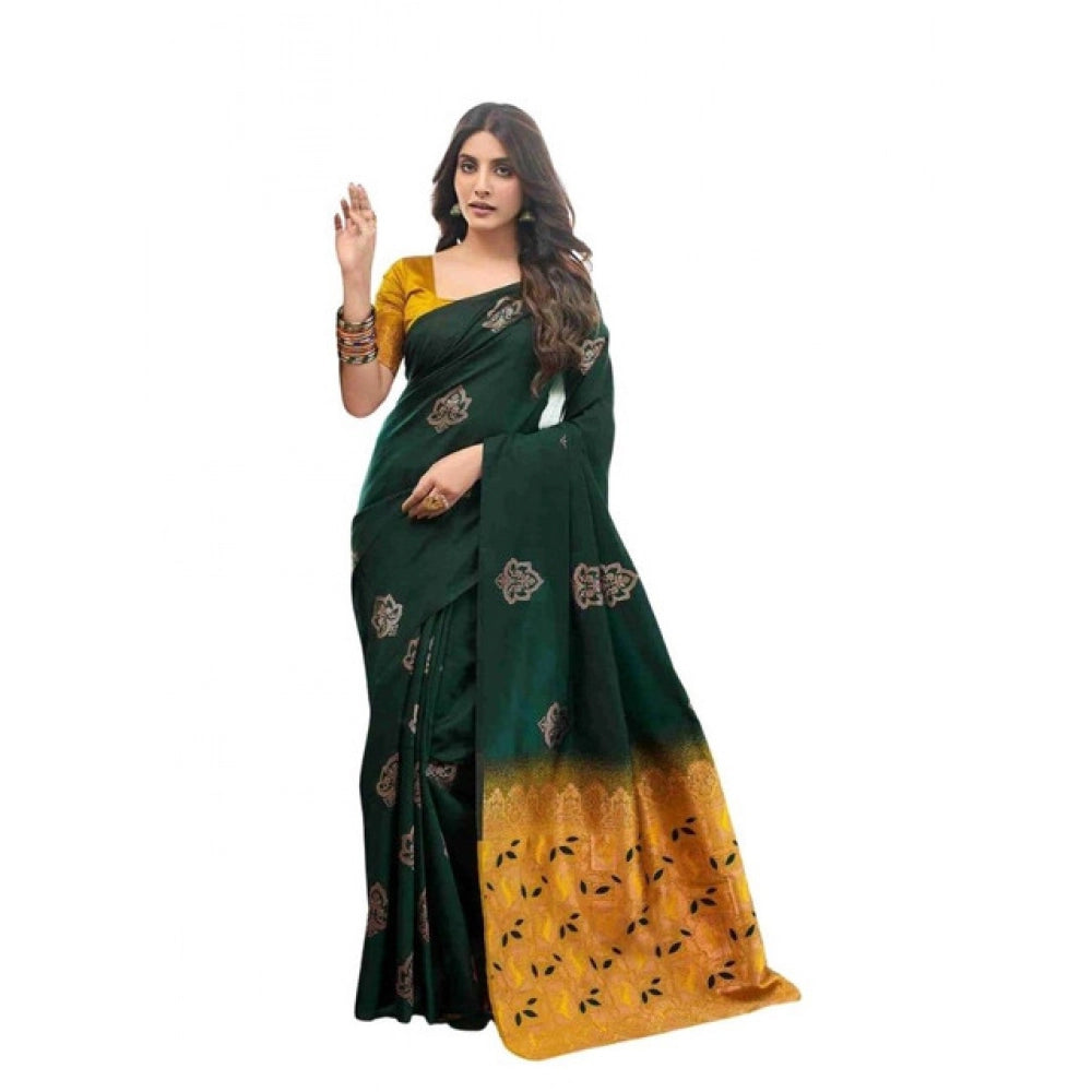 Women's Soft Lichi Silk Printed Saree With Unstitched Blouse 5.5mtr (green) | Women Signature Collection