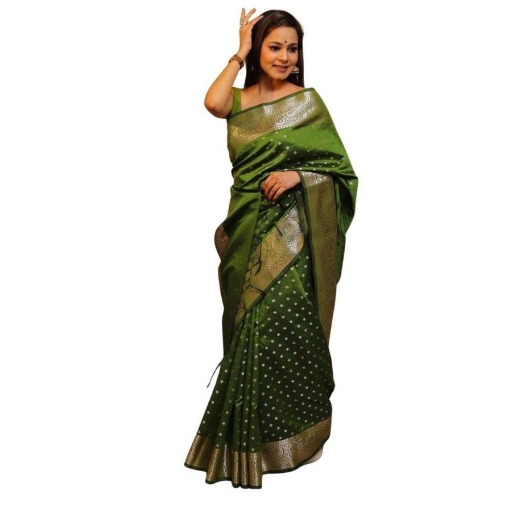 Women's Soft Lichi Silk Printed Saree With Unstitched Blouse 5.5mtr (green) | Women Signature Collection