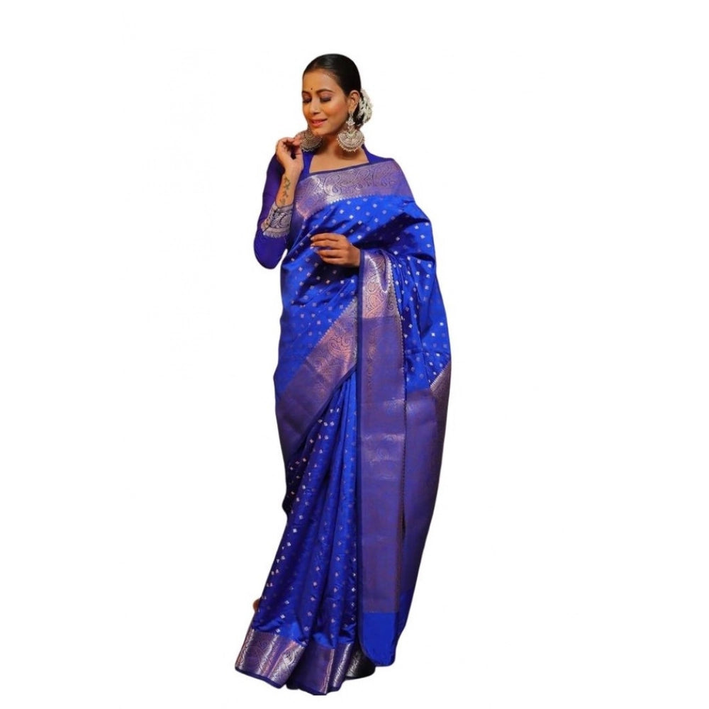 Women's Soft Lichi Silk Printed Saree With Unstitched Blouse 5.5mtr (blue) | Women Signature Collection