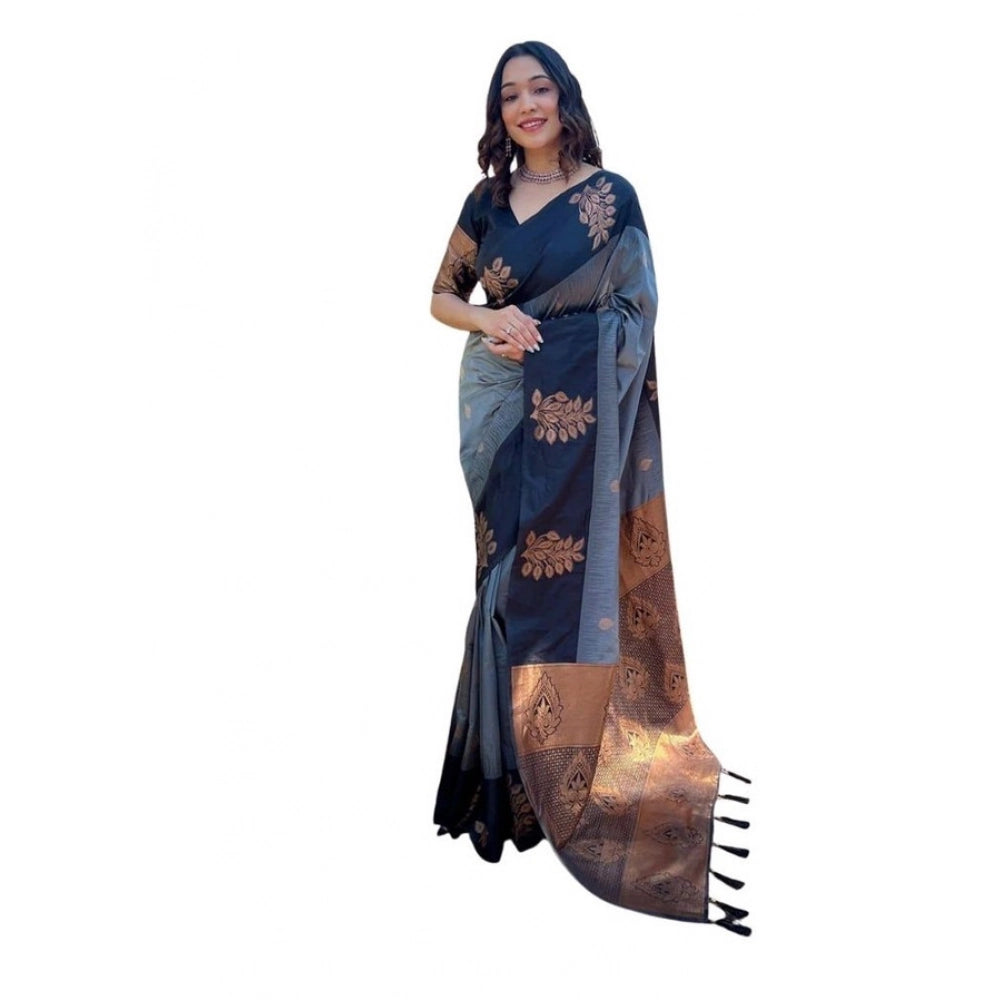 Women's Soft Lichi Silk Printed Saree With Unstitched Blouse 5.5mtr (grey) | Women Signature Collection