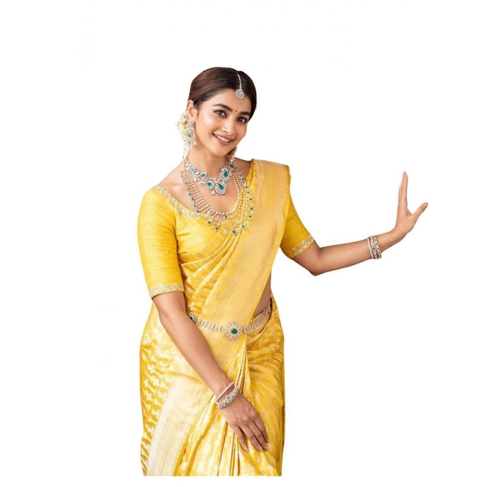Women's Soft Lichi Silk Printed Saree With Unstitched Blouse 5.5mtr (yellow) | Women Signature Collection