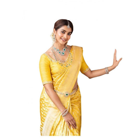Women's Soft Lichi Silk Printed Saree With Unstitched Blouse 5.5mtr (yellow) | Women Signature Collection
