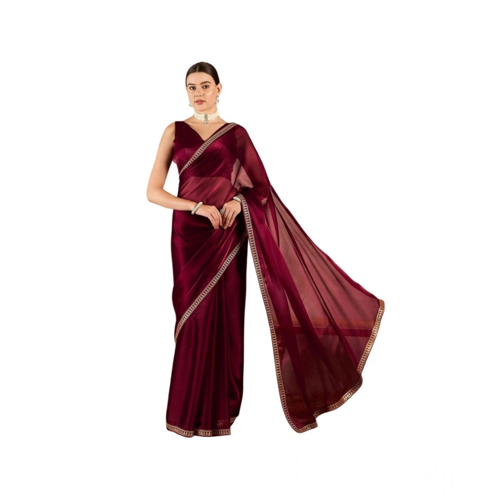 Women's Jimmy Choo Solid Saree With Unstitched Blouse 5.5mtr (wine ) | Women Signature Collection