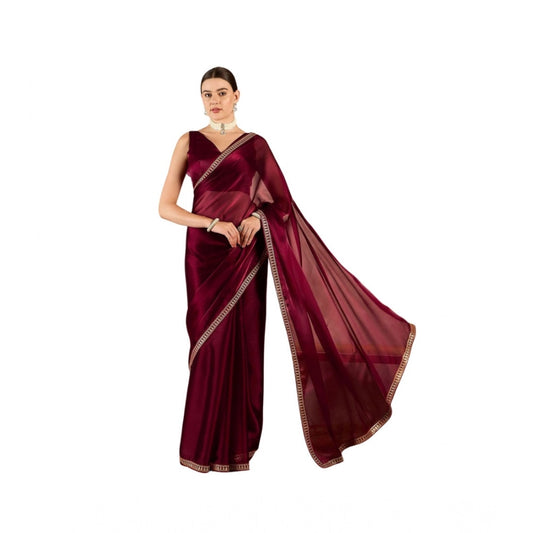 Women's Jimmy Choo Solid Saree With Unstitched Blouse 5.5mtr (wine ) | Women Signature Collection