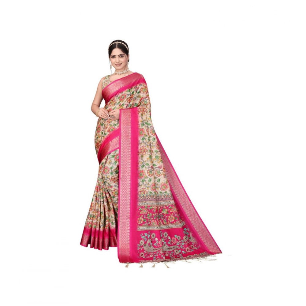 Women's Cotton Silk Printed Saree With Unstitched Blouse 5.5mtr (pink) | Women Signature Collection