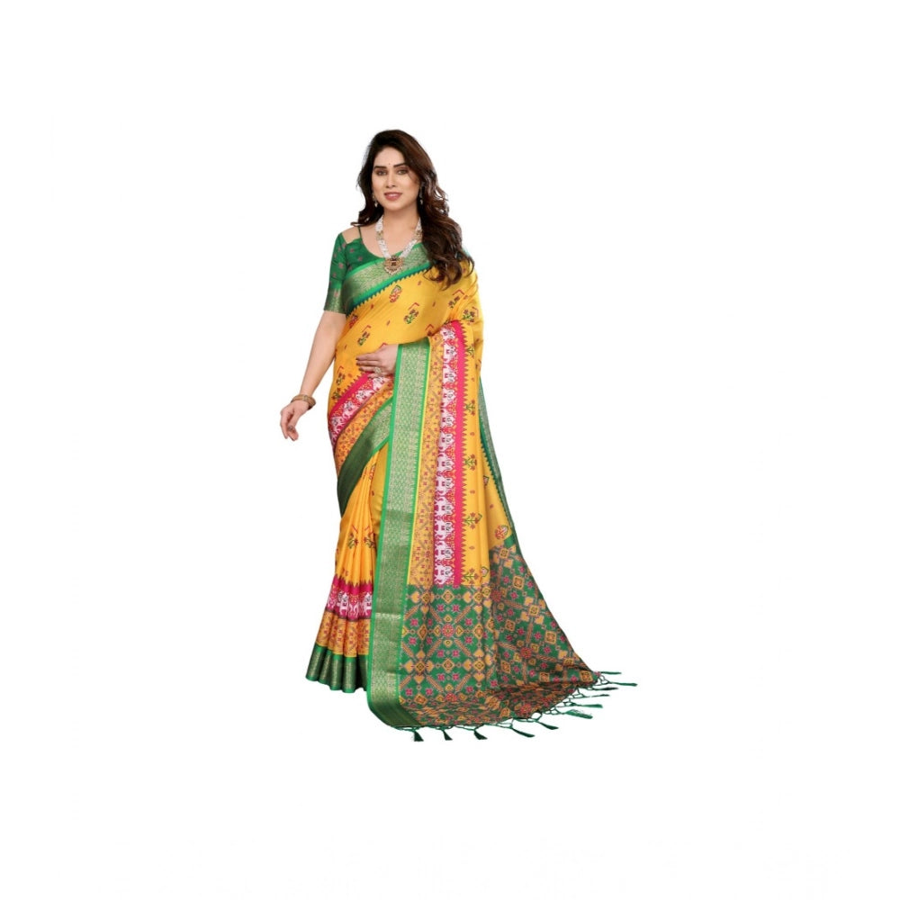 Women's Cotton Silk Printed Saree With Unstitched Blouse 5.5mtr (yellow) | Women Signature Collection