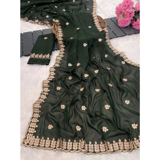 Women's Georgette Embroidered Saree With Unstitched Blouse 5.5mtr (green) | Women Signature Collection