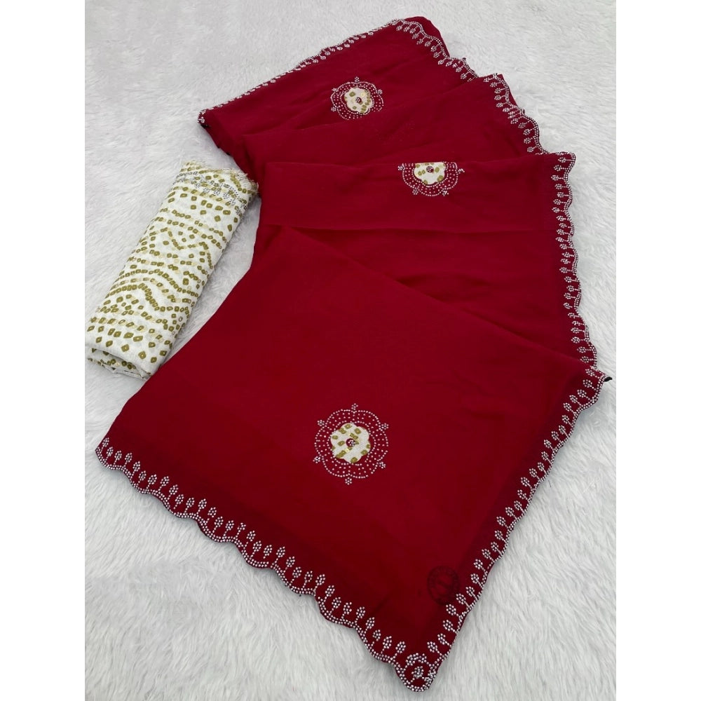 Women's Chiffon Butti Dotted Saree With Unstitched Blouse 5.5mtr (red) | Women Signature Collection