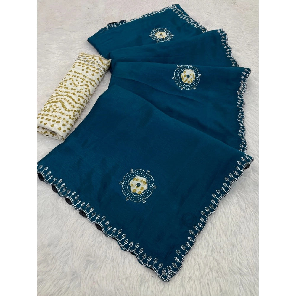Women's Chiffon Butti Dotted Saree With Unstitched Blouse 5.5mtr (blue) | Women Signature Collection
