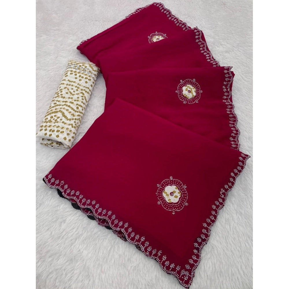 Women's Chiffon Butti Dotted Saree With Unstitched Blouse 5.5mtr (pink) | Women Signature Collection