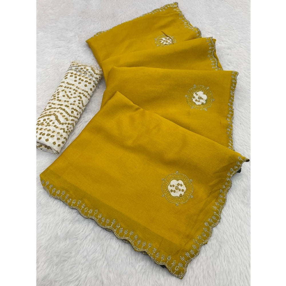 Women's Chiffon Butti Dotted Saree With Unstitched Blouse 5.5mtr (yellow) | Women Signature Collection