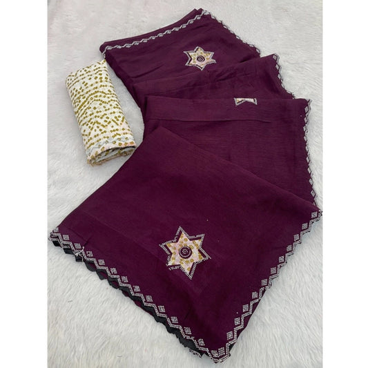 Women's Chiffon Butti Dotted Saree With Unstitched Blouse 5.5mtr (wine) | Women Signature Collection