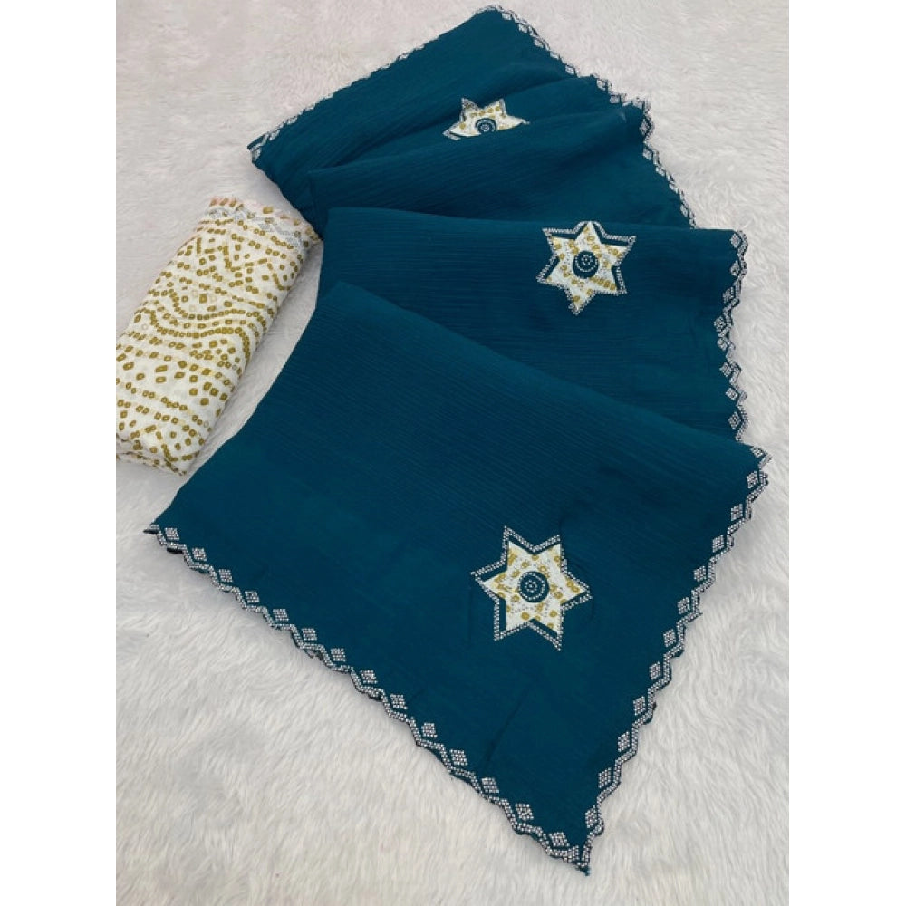 Women's Chiffon Butti Dotted Saree With Unstitched Blouse 5.5mtr (blue) | Women Signature Collection