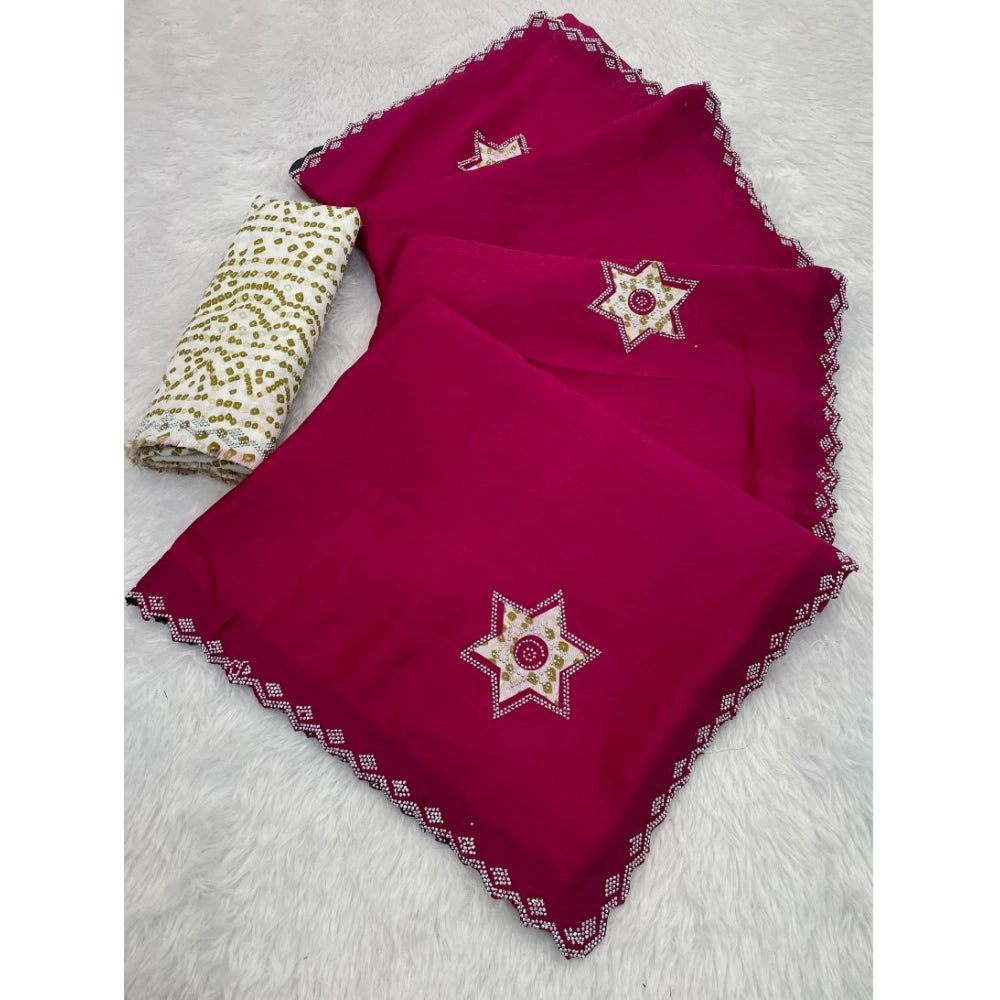 Women's Chiffon Butti Dotted Saree With Unstitched Blouse 5.5mtr (pink) | Women Signature Collection