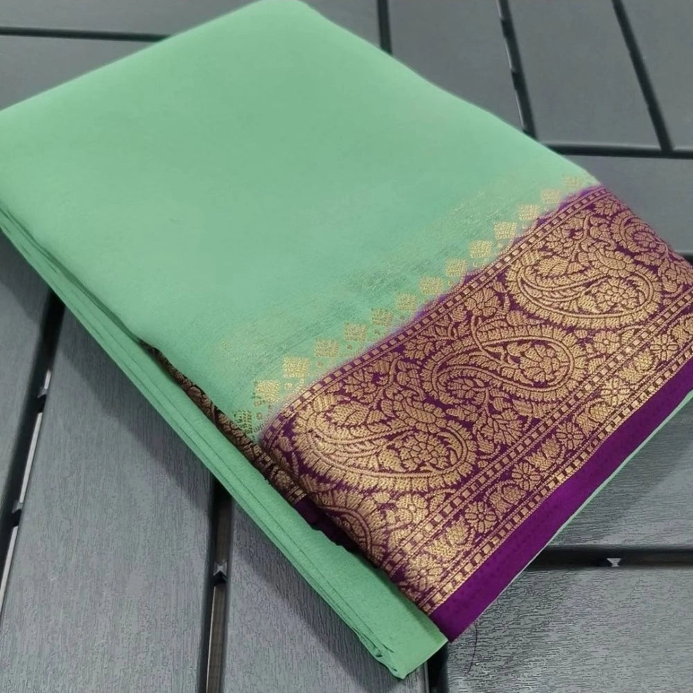 Women's Crepe Chit Pallu Solid Saree With Unstitched Blouse 5.5mtr (light Green) | Women Signature Collection