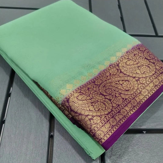 Women's Crepe Chit Pallu Solid Saree With Unstitched Blouse 5.5mtr (light Green) | Women Signature Collection
