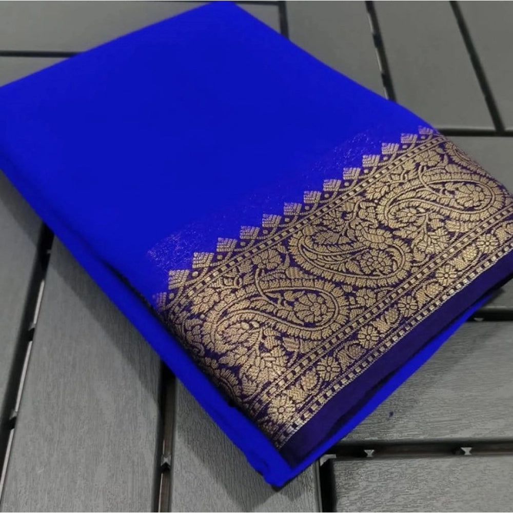 Women's Crepe Chit Pallu Solid Saree With Unstitched Blouse 5.5mtr (navy Blue) | Women Signature Collection