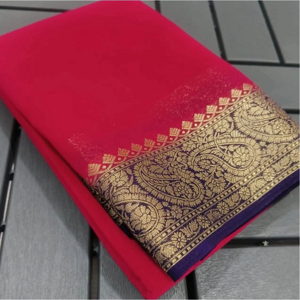 Women's Crepe Chit Pallu Solid Saree With Unstitched Blouse 5.5mtr (red) | Women Signature Collection
