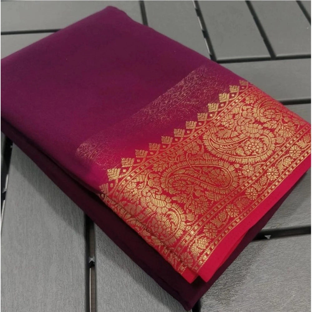 Women's Crepe Chit Pallu Solid Saree With Unstitched Blouse 5.5mtr (pink) | Women Signature Collection