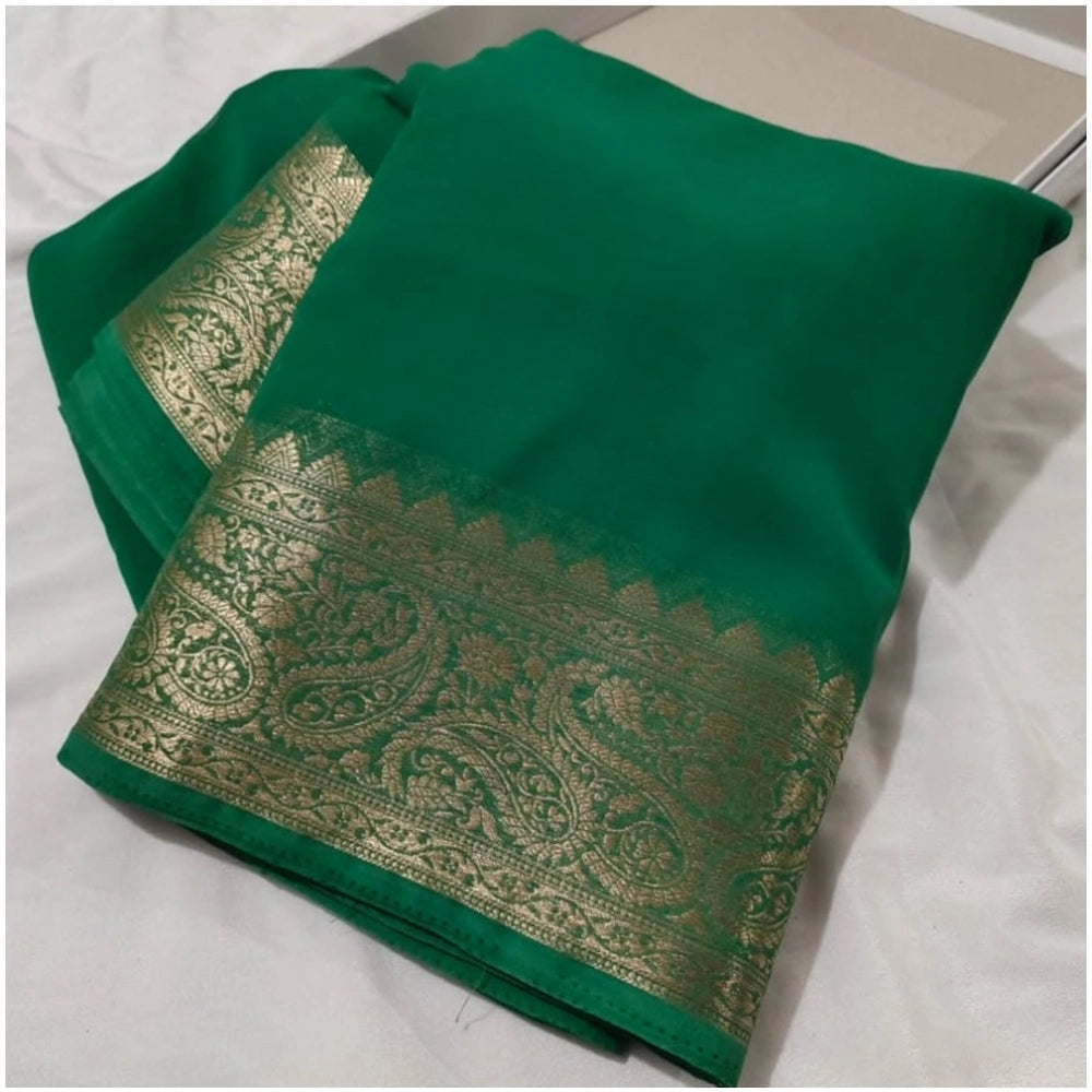 Women's Crepe Chit Pallu Solid Saree With Unstitched Blouse 5.5mtr (green) | Women Signature Collection