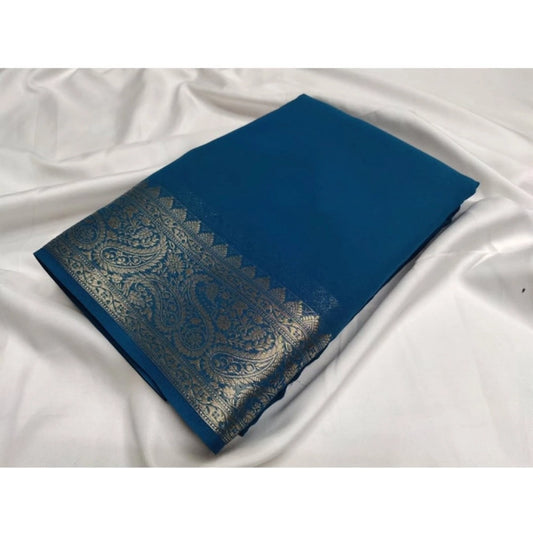 Women's Crepe Chit Pallu Solid Saree With Unstitched Blouse 5.5mtr (sea Green) | Women Signature Collection