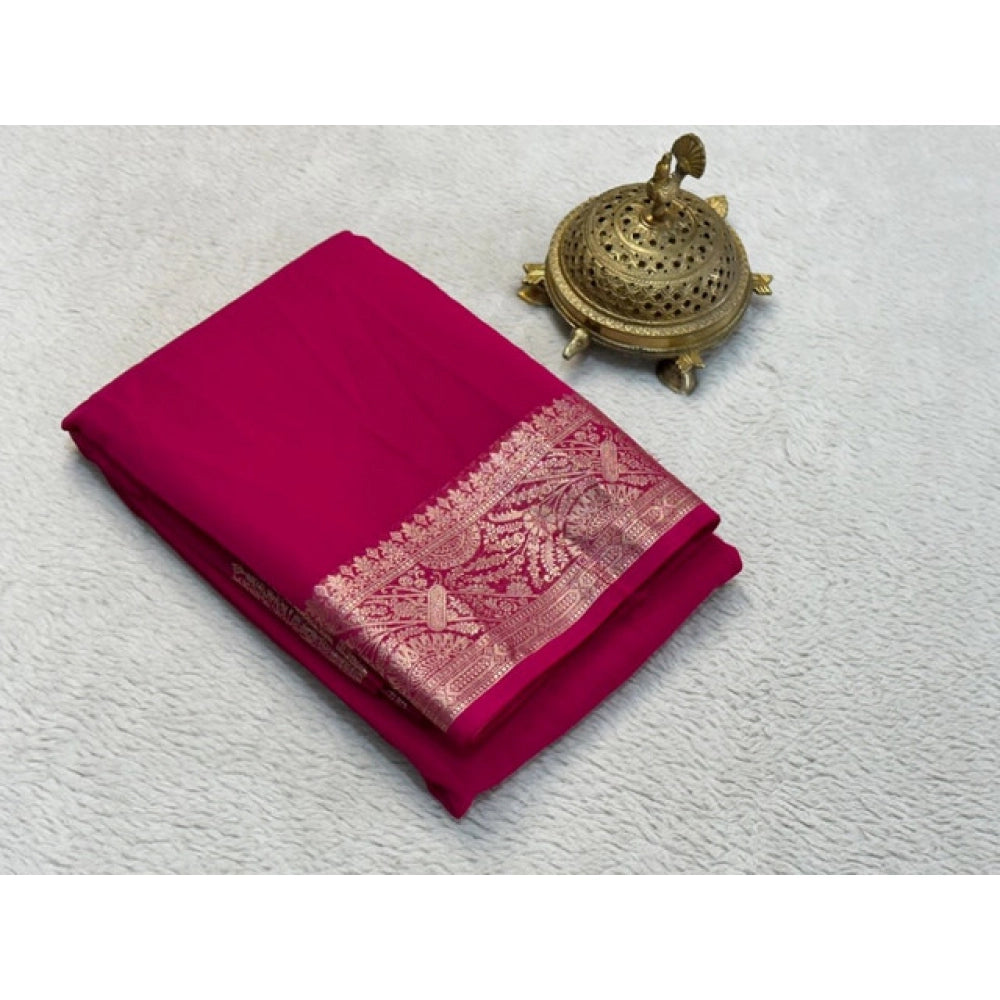 Women's Crepe Chit Pallu Solid Saree With Unstitched Blouse 5.5mtr (pink) | Women Signature Collection