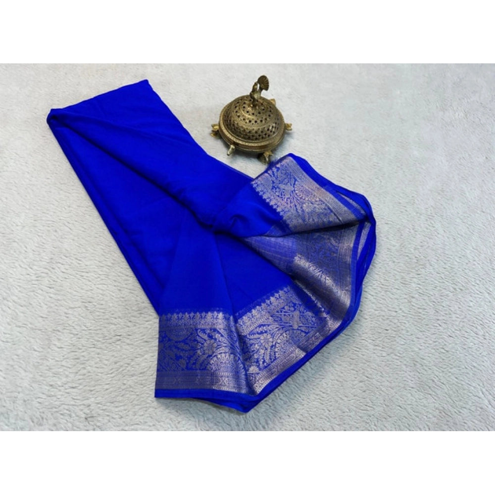 Women's Crepe Chit Pallu Solid Saree With Unstitched Blouse 5.5mtr (navy Blue) | Women Signature Collection
