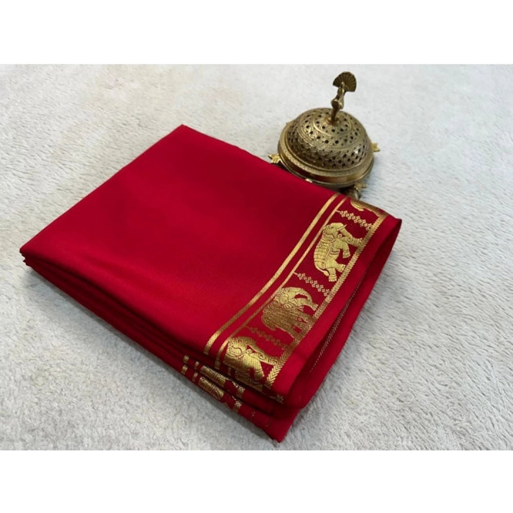Women's Crepe Chit Pallu Solid Saree With Unstitched Blouse 5.5mtr (red) | Women Signature Collection