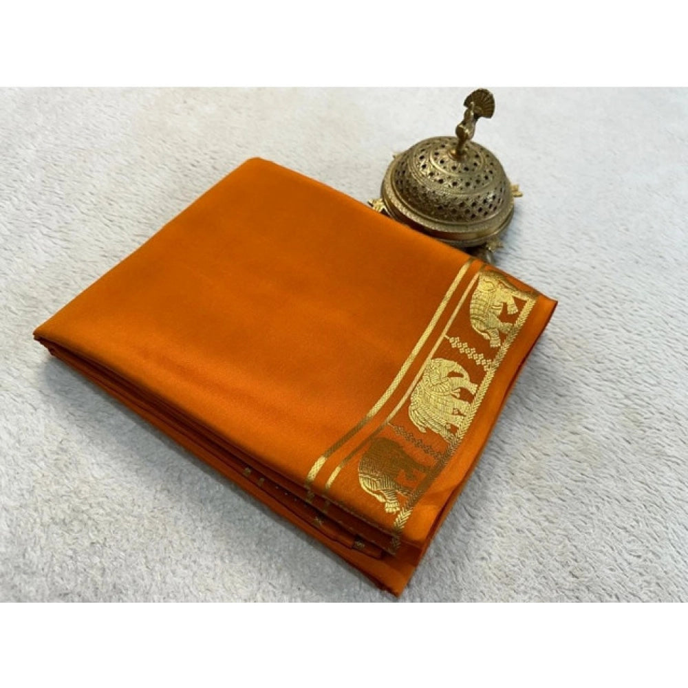 Women's Crepe Chit Pallu Solid Saree With Unstitched Blouse 5.5mtr (orange) | Women Signature Collection