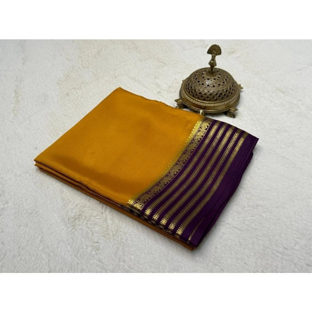 Women's Crepe Chit Pallu Solid Saree With Unstitched Blouse 5.5mtr (gold) | Women Signature Collection