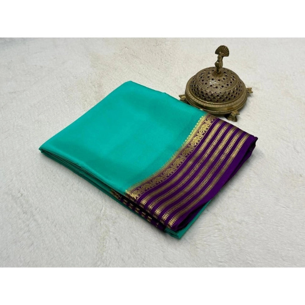 Women's Crepe Chit Pallu Solid Saree With Unstitched Blouse 5.5mtr (sky Blue) | Women Signature Collection