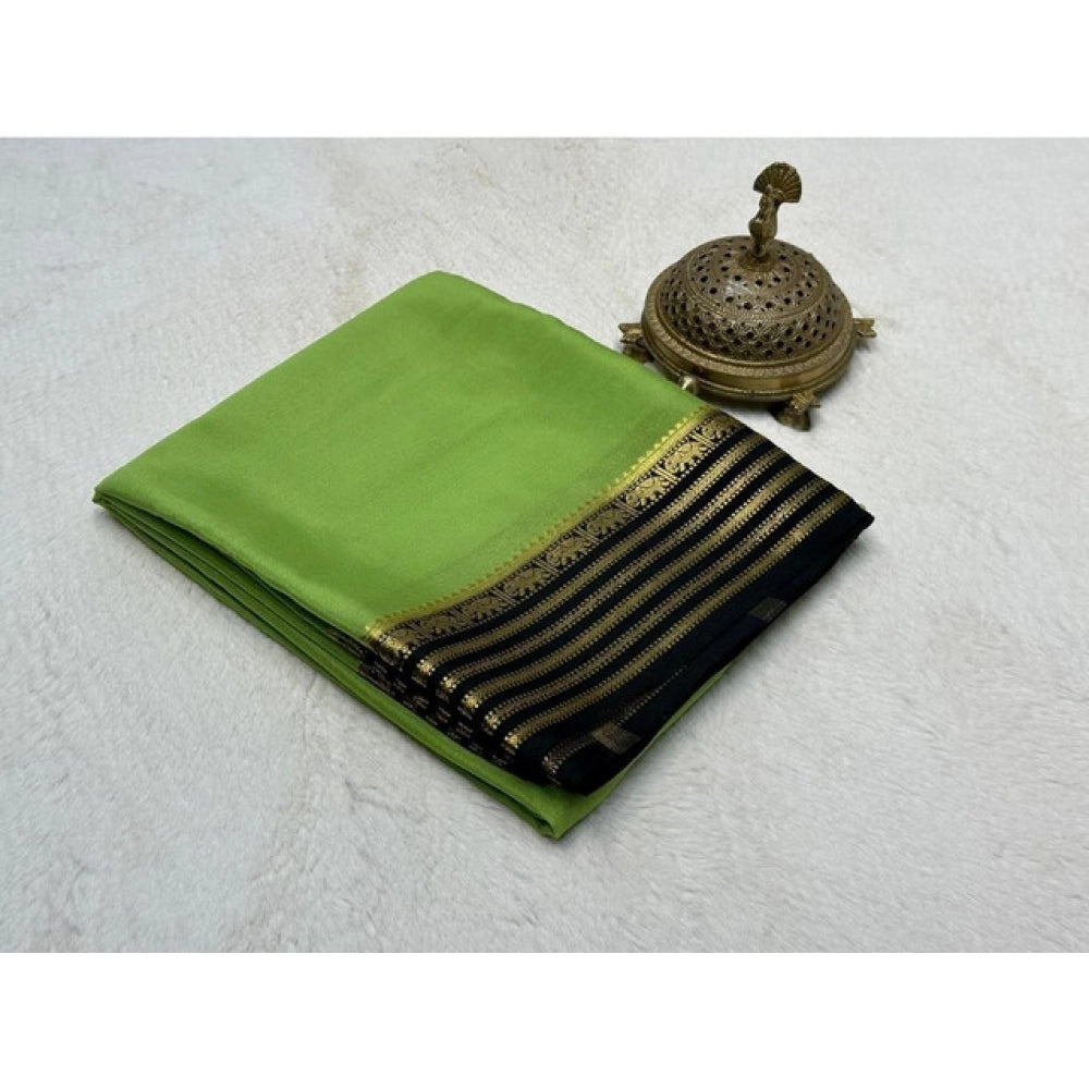 Women's Crepe Chit Pallu Solid Saree With Unstitched Blouse 5.5mtr (green) | Women Signature Collection