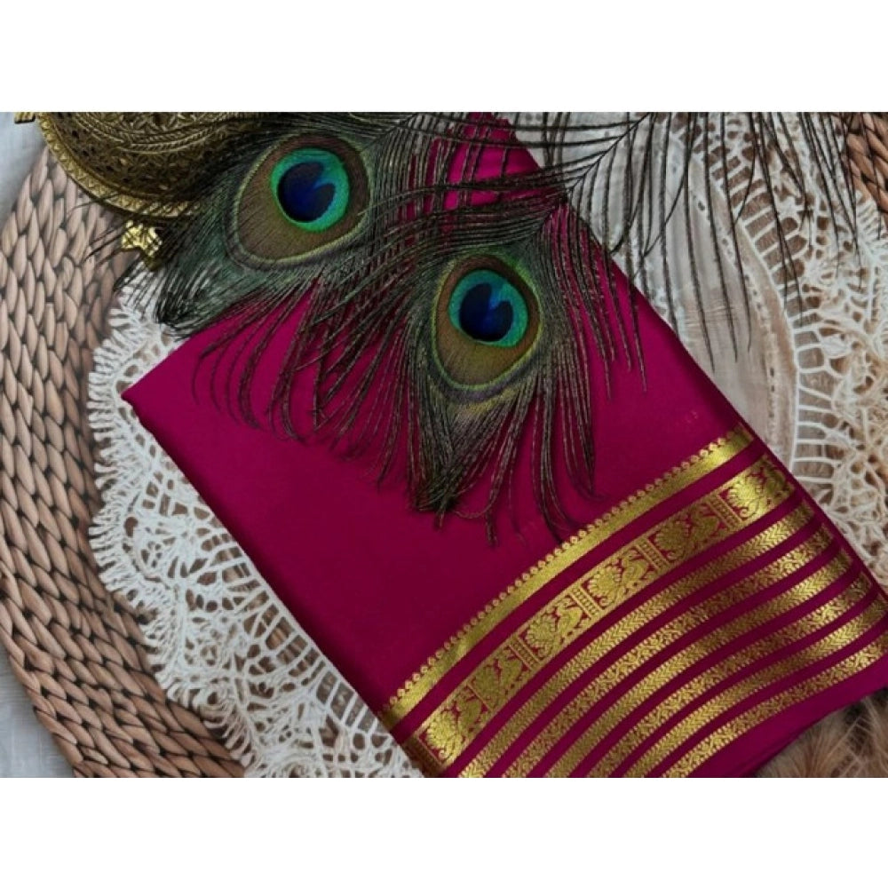 Women's Crepe Chit Pallu Solid Saree With Unstitched Blouse 5.5mtr (dark Pink) | Women Signature Collection