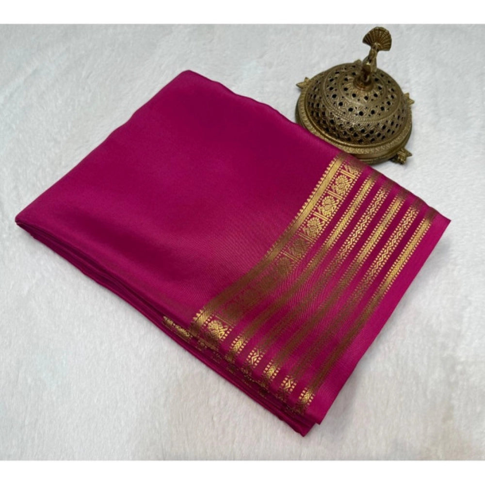 Women's Crepe Chit Pallu Solid Saree With Unstitched Blouse 5.5mtr (pink) | Women Signature Collection