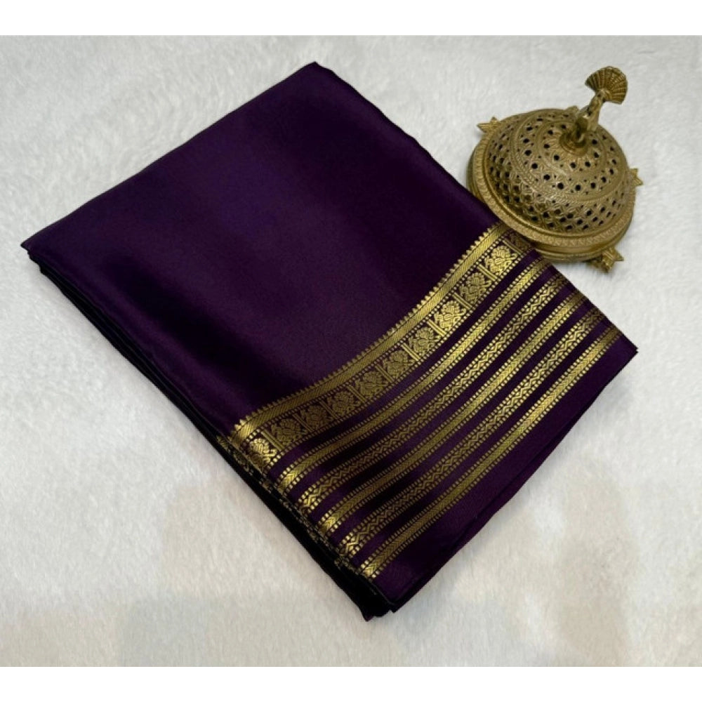 Women's Crepe Chit Pallu Solid Saree With Unstitched Blouse 5.5mtr (dark Purple) | Women Signature Collection