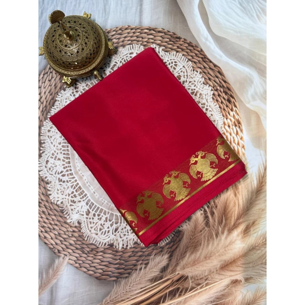 Women's Crepe Chit Pallu Solid Saree With Unstitched Blouse 5.5mtr (red) | Women Signature Collection