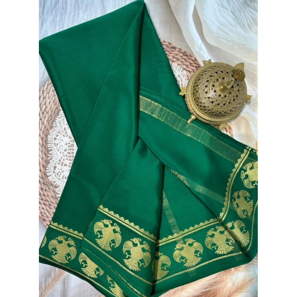 Women's Crepe Chit Pallu Solid Saree With Unstitched Blouse 5.5mtr (green) | Women Signature Collection
