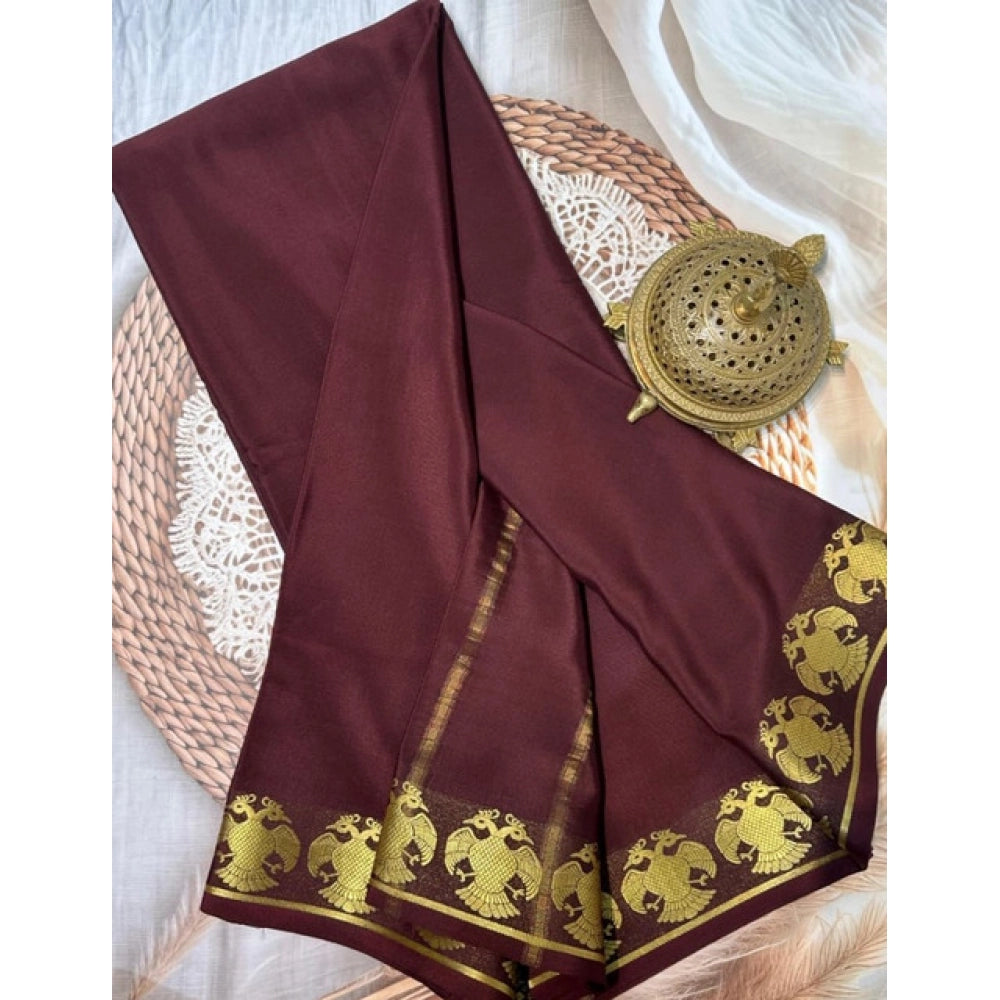 Women's Crepe Chit Pallu Solid Saree With Unstitched Blouse 5.5mtr (brown) | Women Signature Collection