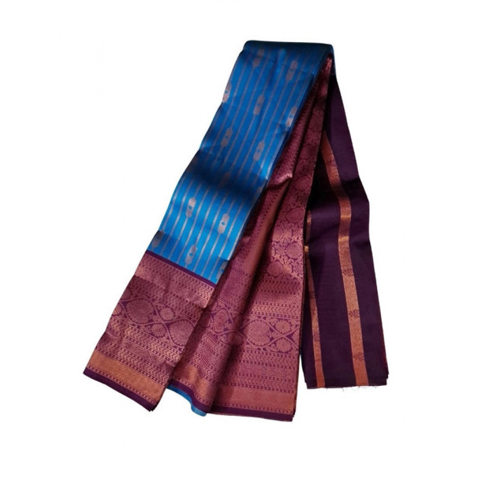 Women's Soft Silk Wooven Saree With Unstitched Blouse 5.5mtr (blue) | Women Signature Collection