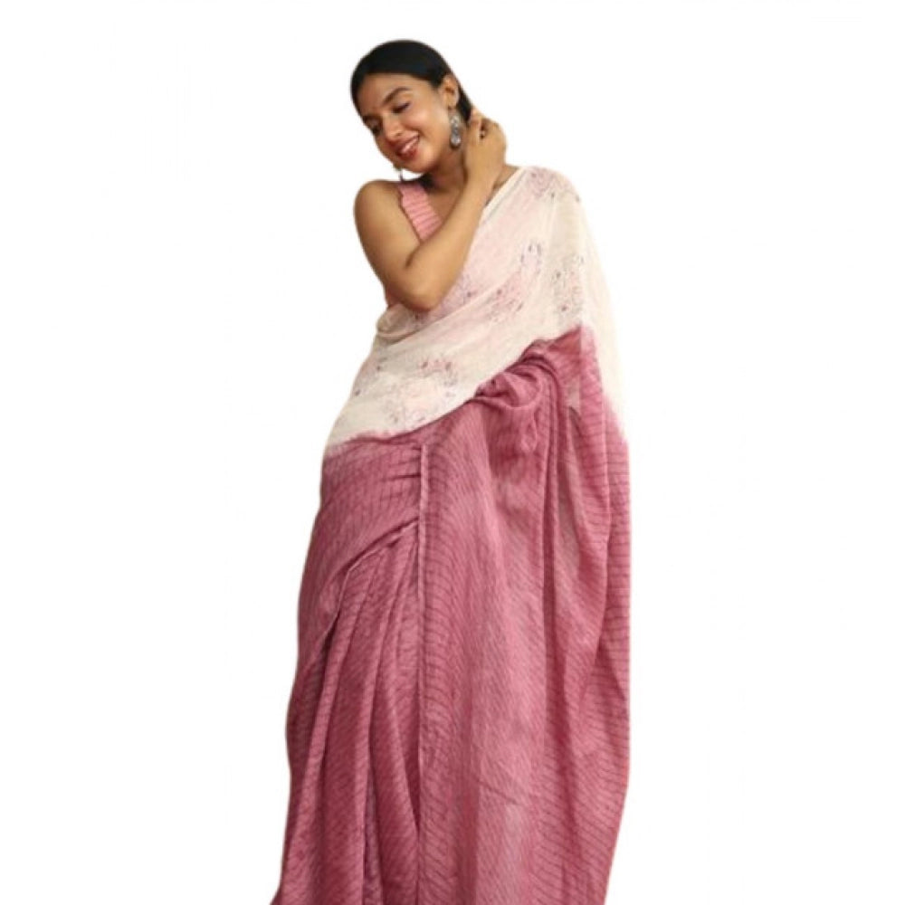 Women's Linen Printed Saree With Unstitched Blouse 5.5mtr (white) | Women Signature Collection