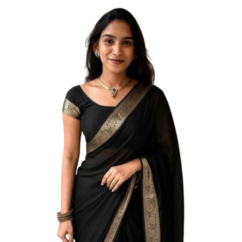 Women's Vichitra Silk Printed Saree With Unstitched Blouse 5.5mtr (black) | Women Signature Collection