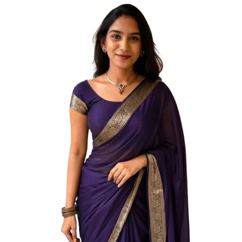 Women's Vichitra Silk Printed Saree With Unstitched Blouse 5.5mtr (purple) | Women Signature Collection
