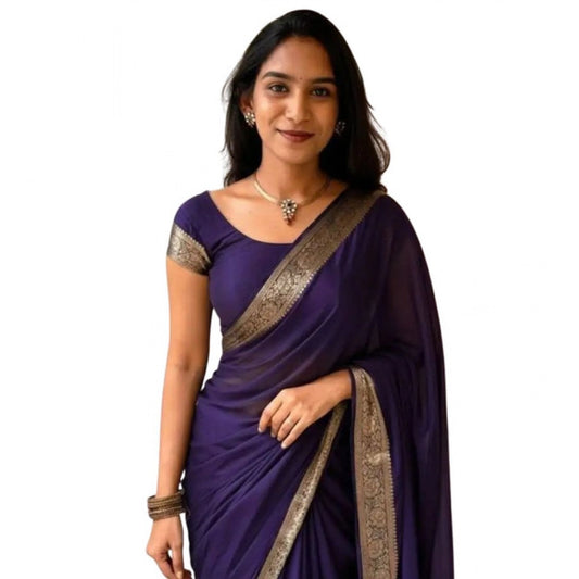 Women's Vichitra Silk Printed Saree With Unstitched Blouse 5.5mtr (purple) | Women Signature Collection