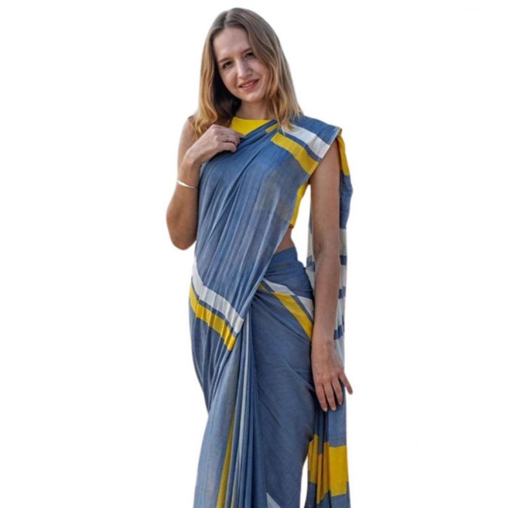 Women's Linen Printed Saree With Unstitched Blouse 5.5mtr (blue) | Women Signature Collection