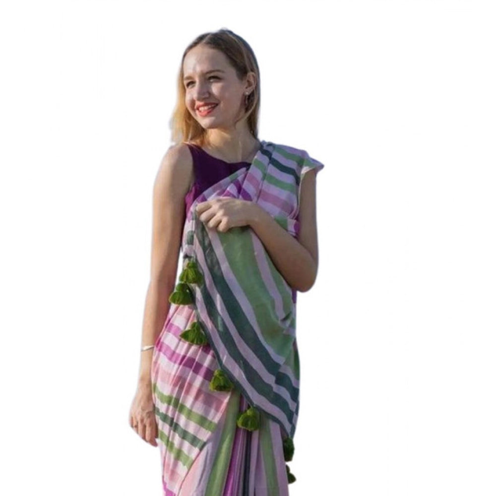 Women's Linen Printed Saree With Unstitched Blouse 5.5mtr (pink) | Women Signature Collection