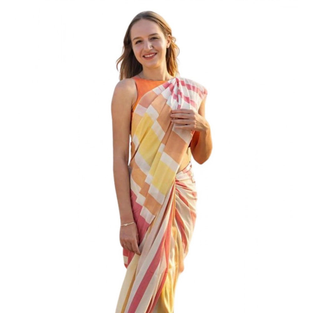 Women's Linen Printed Saree With Unstitched Blouse 5.5mtr (yellow) | Women Signature Collection