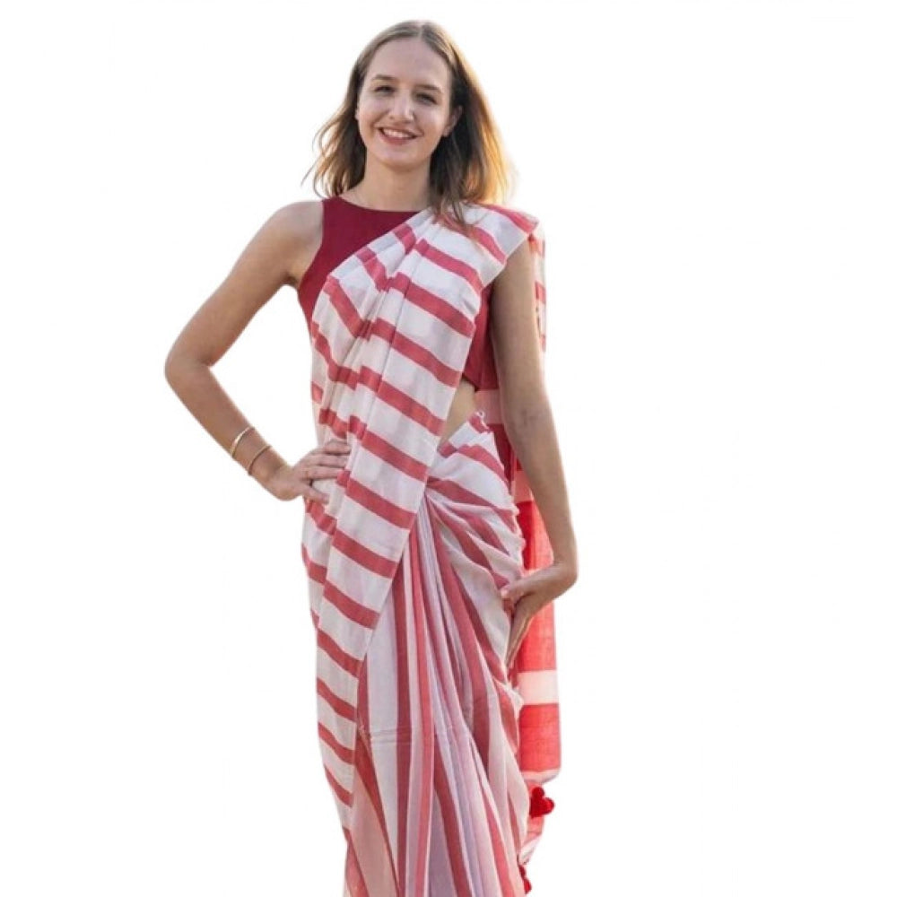 Women's Linen Printed Saree With Unstitched Blouse 5.5mtr (red) | Women Signature Collection