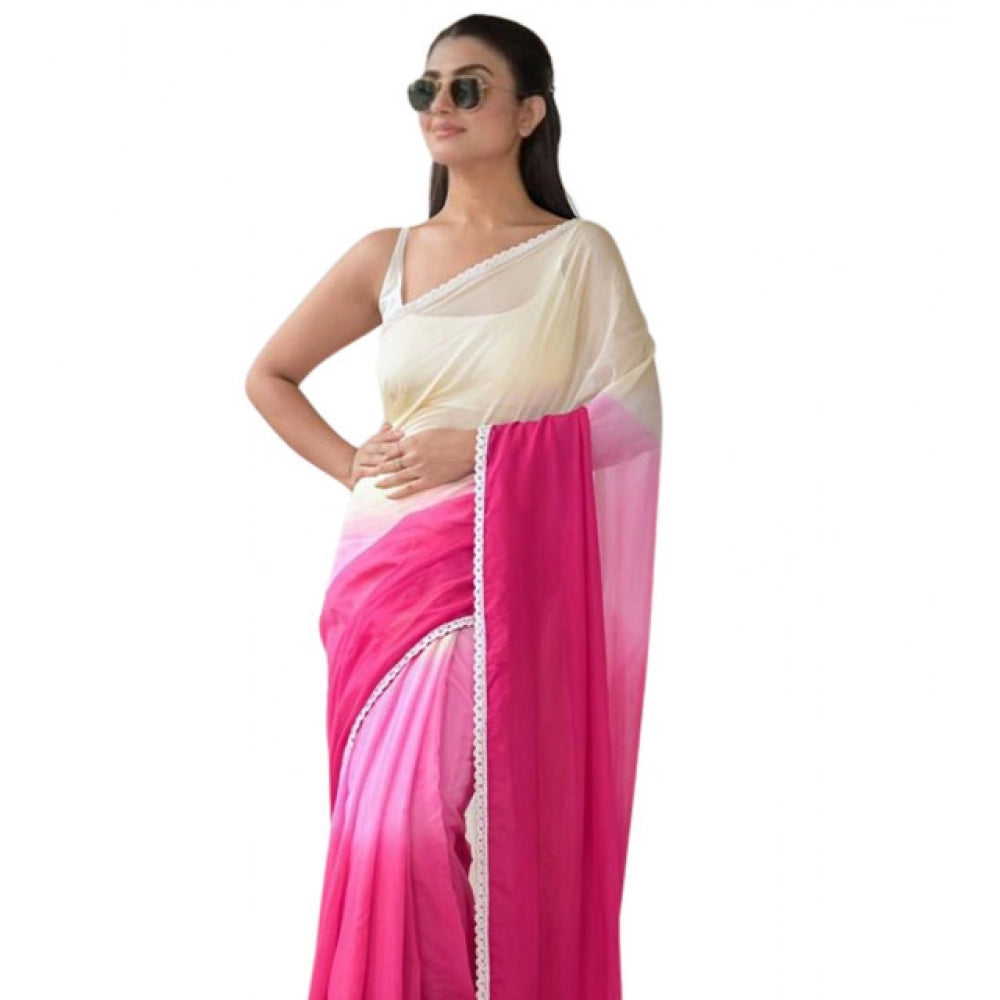 Women's Linen Printed Saree With Unstitched Blouse 5.5mtr (pink) | Women Signature Collection
