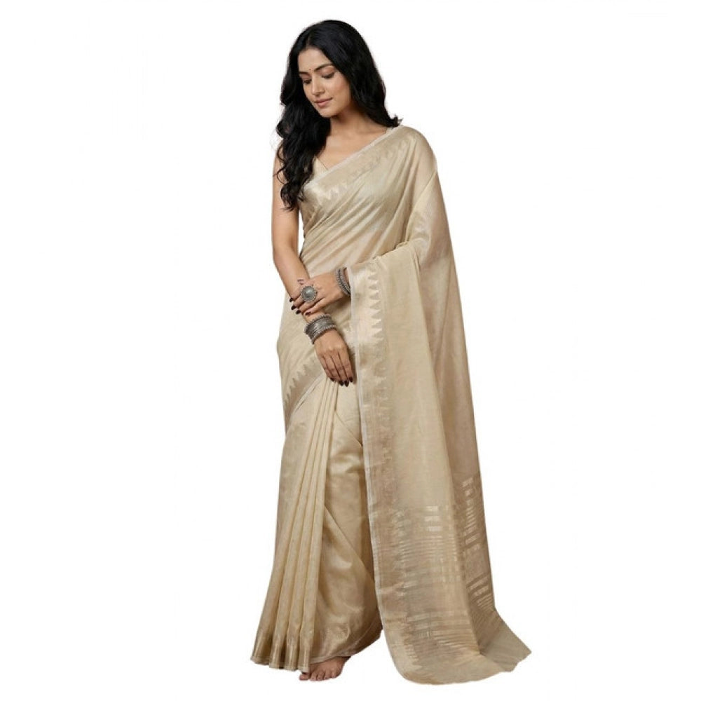 Women's Cotton Printed Saree With Unstitched Blouse 5.5mtr (cream) | Women Signature Collection
